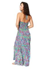 Robe longue dos nu femme, été, motif élégant cachemire 356807