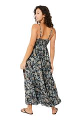 Robe longue élégante noire à fleurs Nouma 337010