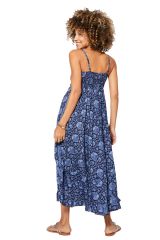 Robe longue ethnqiue chic bleu marine Nouria 337000