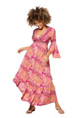 Robe longue évasée rose bohème Damiane 336215