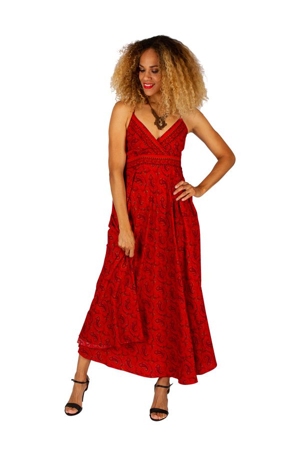 Robe longue féminine dos nu couleur rouge pas chère Lena