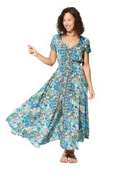 Robe longue femme, été, manches courtes, motif cachemire hic bohème 356976