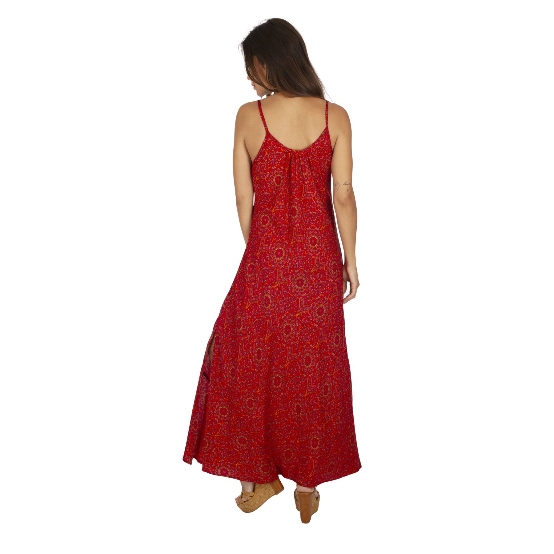 robe longue femme été bohème droite et fluide Asagy rouge