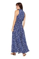 Robe longue fines fleurs blanche et bleu nuit Aleksandrina