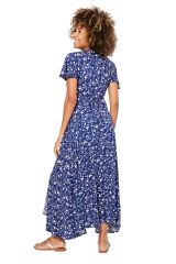 Robe longue fines fleurs blanche et bleu nuit Alexandr