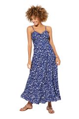 Robe longue fines fleurs blanche et bleu nuit Alexei