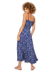 Robe longue fines fleurs blanche et bleu nuit Alexei