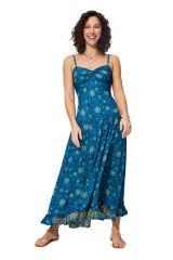 Robe longue fleurs et paileys bleu Angharad