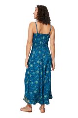 Robe longue fleurs et paileys bleu Angharad