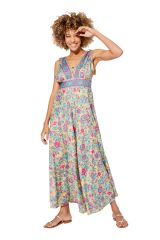 Robe longue fluide fleurs tendance rose et bleu Armel