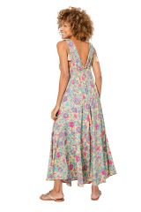 Robe longue fluide fleurs tendance rose et bleu Armel