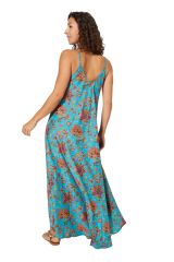 Robe longue fond bleu et fleurs originales colorées Ardashir