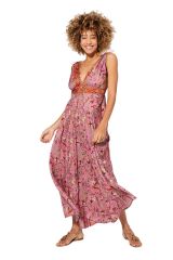 Robe longue fond rose à fleurs tendance  Arnaud