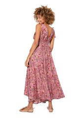 Robe longue fond rose à fleurs tendance  Arnaud