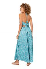 Robe longue imprimé chic bleuté fleuri Aphrodisia