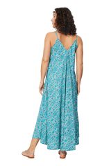 Robe longue imprimé chic bleuté fleuri Ariadne