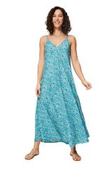 Robe longue imprimé chic bleuté fleuri Ariadne