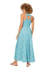 Robe longue imprimé chic bleuté fleuri Arkadi