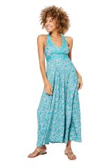 Robe longue imprimé chic bleuté fleuri Arkadi