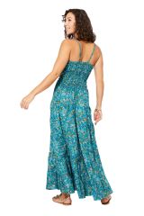 Robe longue imprimé paisley cachemire chic bleu Aranka