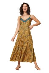 Robe longue jaune été graphique floral Angela