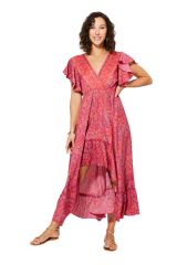 Robe longue motif cachemire rouge et bleu Asli