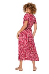 Robe longue rouge à flurs à manches courtes Sanela 337297