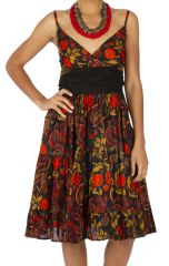 Robe mi-longue avec un imprimé floral noir et rouge Jesik 316945