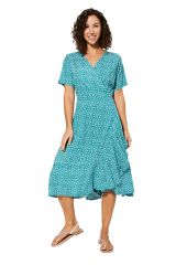 Robe mi-longue graphique été chic vert Alexis 344254