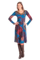 Robe mi-longue imprimée vintage à tendance bohème Isna 322877