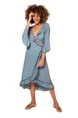 Robe mi longue portefeuille mode gypsie boho chic imprimé fleurs d\'été Alice