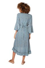 Robe mi longue portefeuille mode gypsie boho chic imprimé fleurs d\'été Alice