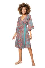 Robe mi-longue portfeuille bleue et rouge Jael 338366