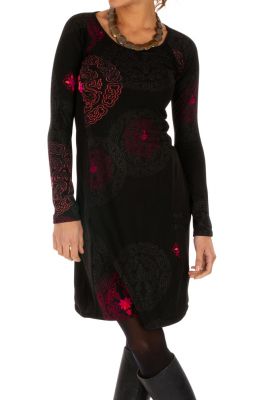 Robe originale d'hiver  fond noir et imprime Angeles 312670