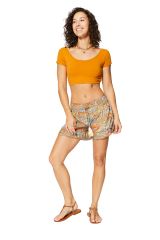 Short femme été, léger et fluide, bohème hippie chic tons chauds orange jaune 358375