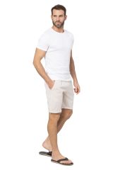 Short homme été coton lin style chino uni crème blanc cassé 354544