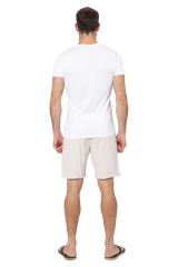 Short homme été coton lin style chino uni crème blanc cassé 354545