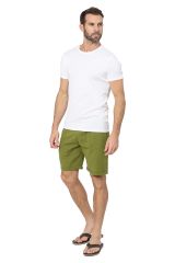 Short homme été coton lin style chino uni vert olive 354546