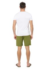 Short homme été coton lin style chino uni vert olive 354547