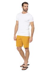 Short homme été coton lin uni jaune moutarde style chino 354548