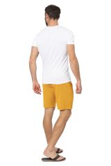 Short homme été coton lin uni jaune moutarde style chino 354549