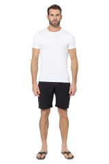 Short homme été coton lin uni noir 354536