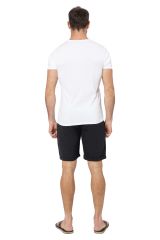 Short homme été coton lin uni noir 354537