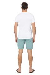 Short homme été coton lin uni vert d'eau style chino 354541