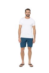 Short homme style chino été coton lin uni pétrole 354550