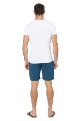 Short homme style chino été coton lin uni pétrole 354551