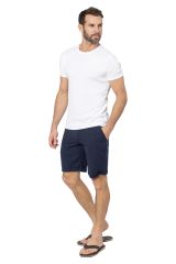 Short style chino homme été coton lin uni bleu marine 354542