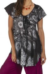 Top pour femme noir et blanc imprimé de rosaces mandala Luigi 317107