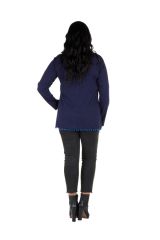 Tunique femme ronde Bleue tendance avec pompons et col rond Ismael 302366